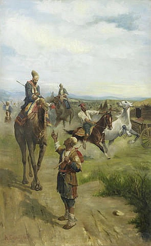 Paesaggio con cavalieri arabi
